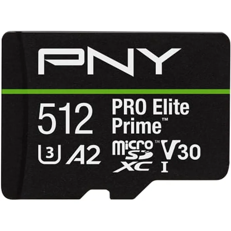PNY microSDXC 512GB Pro Elite Prime, UHS-I, Class 10, U3, V30, A2, 200MB/s, 4K UHD + SD-Adapter