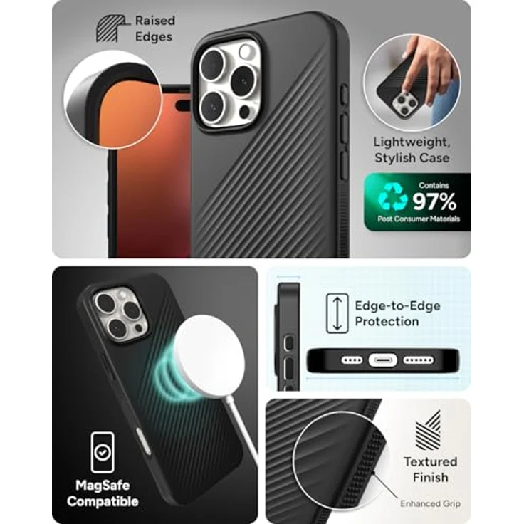 ZAGG Luxe Snap, Graphen-verstärkte Hülle für iPhone 16 Pro Max [6.9-Inch], MagSafe kompatibel, stoßfest, Abdeckung für die Rückseite (Schwarz) – Bild 5