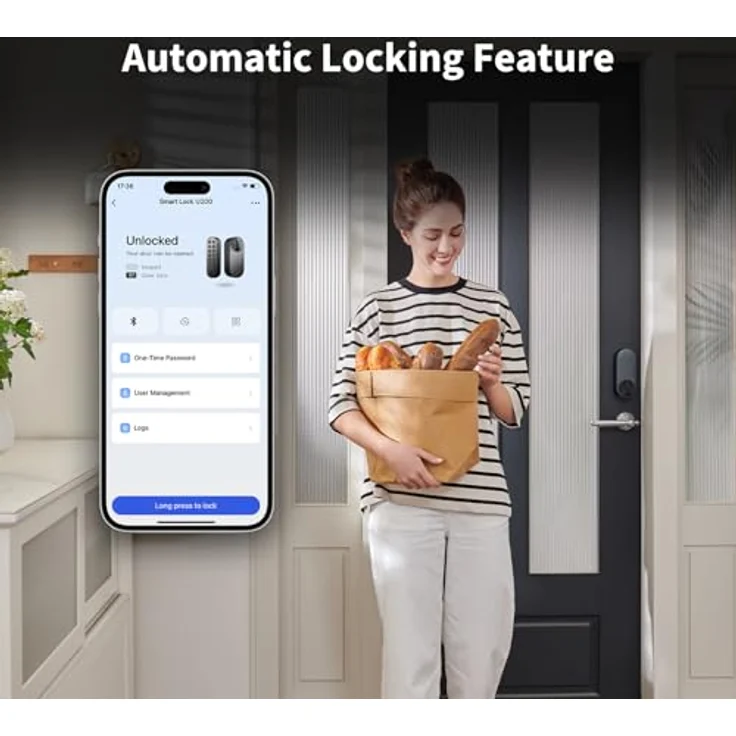 Aqara Smart Lock U200 (mit Fingerabdruck), Matter over Thread, Smartes Türschloss mit Apple Home Key und Aufladbarem Akku, Schwarz – Bild 4