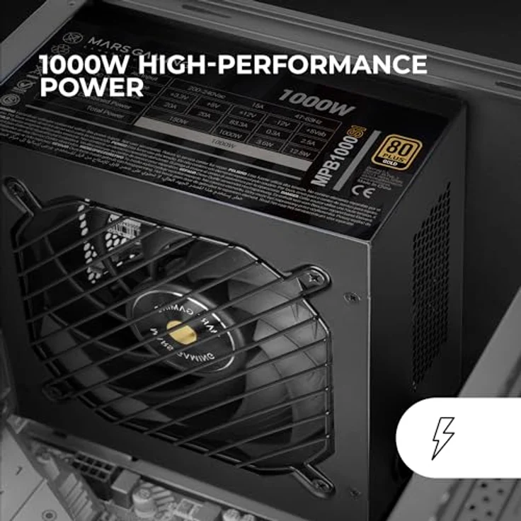 Mars Gaming MPB1000SI, ATX Netzteil 1000W, 80Plus Gold 90%, 7 Jahre Garantie, SI Extreme Silence Lüfter, Schwarz – Bild 2