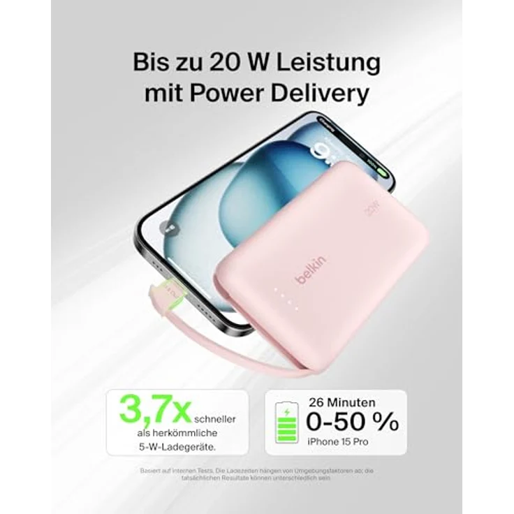 Belkin BoostCharge Power Bank 10K, Portable Powerbank mit integriertem USB-C-Kabel und 20 W PD – Schnellladen für iPhone 16-Serie, iPad Pro & Galaxy S24 – Bild 2