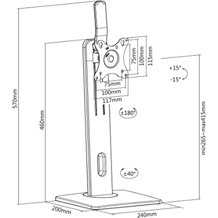 Deltaco ARM-0310 Freistehender Tisch-Monitorhalter 32", Höhenverstellbar, Schwarz, mit Kabelführung und drehbarer Basis – Bild 5