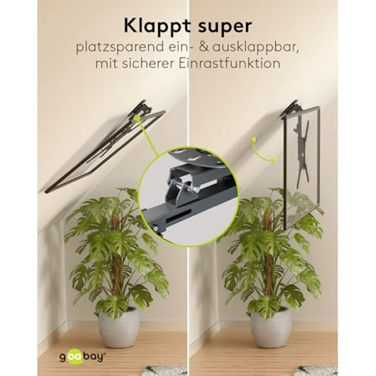 goobay TV-Deckenhalterung für Fernseher von 23 bis 55 Zoll (58 – 140 cm), TV Halterung, max. 20 kg, seitlich schwenkbar, Deckenwinkel einstellbar, mit Hochklapp- und Verriegelungsfunktion, 70824, schwarz – Bild 5