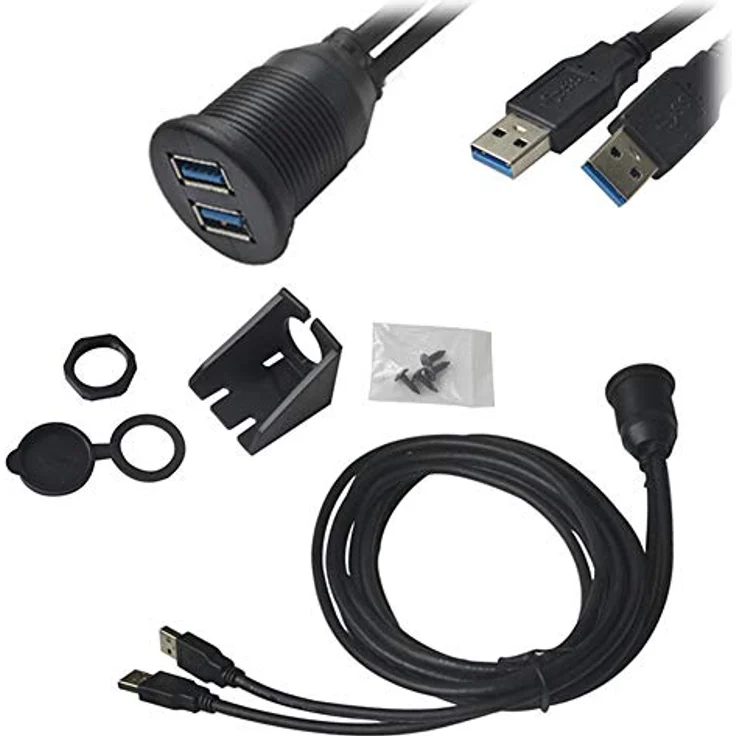 Aukson Q73C USB 3.0 Armaturenbrett Verlängerungskabel 100 cm – 2X USB Stecker-auf-Buchse, wetterfest, einfache Montage für Auto, Motorrad und Boot – Bild 1