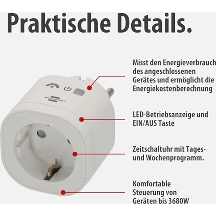 Brennenstuhl 1294880, Smarte Steckdose, WLAN, kabellos, weiß, 3680 W – Bild 3