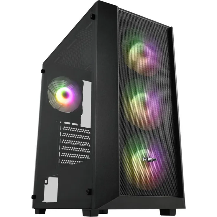 Fortron FSP CMT218 Midi Tower PC-Gehäuse, Schwarz, ATX, ITX, micro ATX, gehärtetes Glas, 16,5 cm CPU Kühlerhöhe, 6,2 kg
