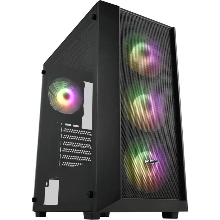 Fortron FSP CMT218 Midi Tower PC-Gehäuse, Schwarz, ATX, ITX, micro ATX, gehärtetes Glas, 16,5 cm CPU Kühlerhöhe, 6,2 kg