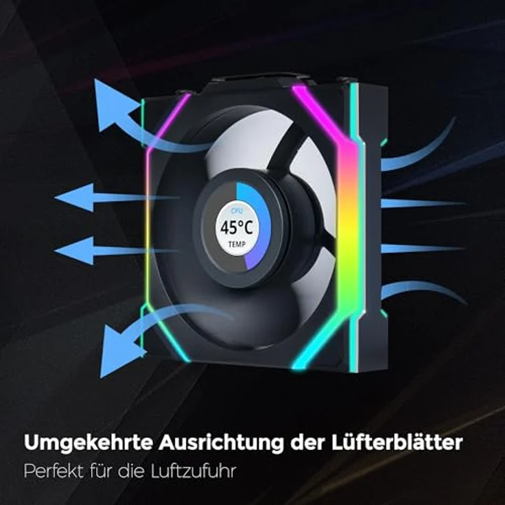 Lian Li UNI FAN SL Wireless LCD Lüfter, ARGB, PWM, 3er-Pack inkl. Controller - Reverse Blade, 120 mm, schwarz - Leistungsstarke RGB Gehäuselüfter – Bild 2