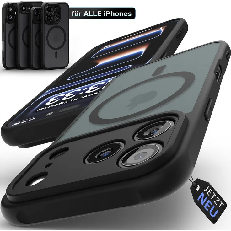 GreenHec Frosted Black MagSafe Handyhülle für iPhone 12/13/14/15/16/17 Pro Max, Magnetisch mit DropDefender Schutz und 360° Kameraschutz, 6.1 Zoll