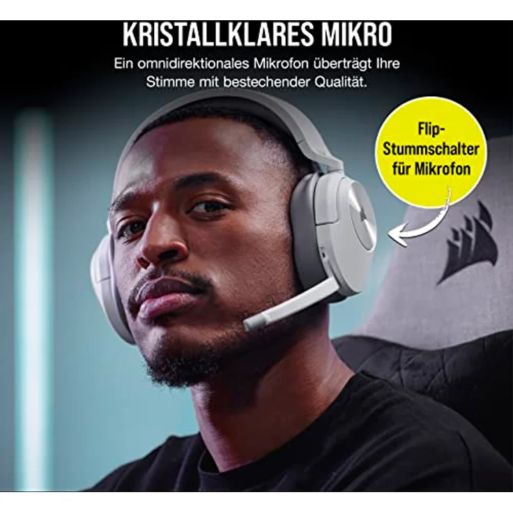 Corsair HS55 Wireless Gaming-Headset - Geringer Latenz 2,4-GHz-Wireless- oder Bluetooth, Dolby® Audio 7.1-Surround-Sound, Leichtgewicht, Omnidirektionales Mikrofon, Zugängliche Tasten - Weiß – Bild 5