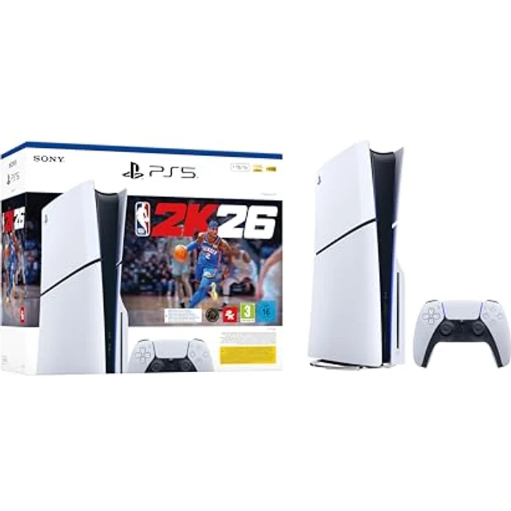 Sony PlayStation 5 Slim - NBA 2K26 Bundle, Spielkonsole mit 1,02 TB SSD, 8K Ultra HD, Weiss-Schwarz – Bild 1