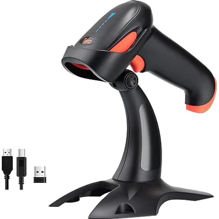 Tera Barcode Scanner HW0002, 2D/1D 3-in-1, Wireless 2.4 GHz/Bluetooth/USB, 2000mAh Akku, Anti-Schock-Silikon, orange – Bild 1