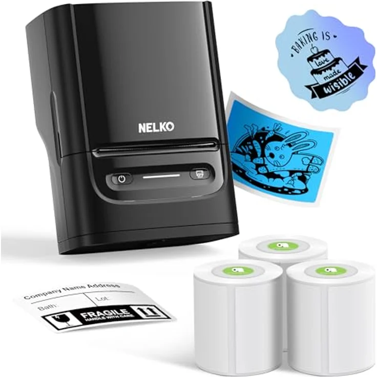 Nelko PM220, Tragbarer Bluetooth Etikettendrucker mit Klebeband, 2 Zoll, für iOS, Android und PC, inklusive 3 Etiketten – Bild 1