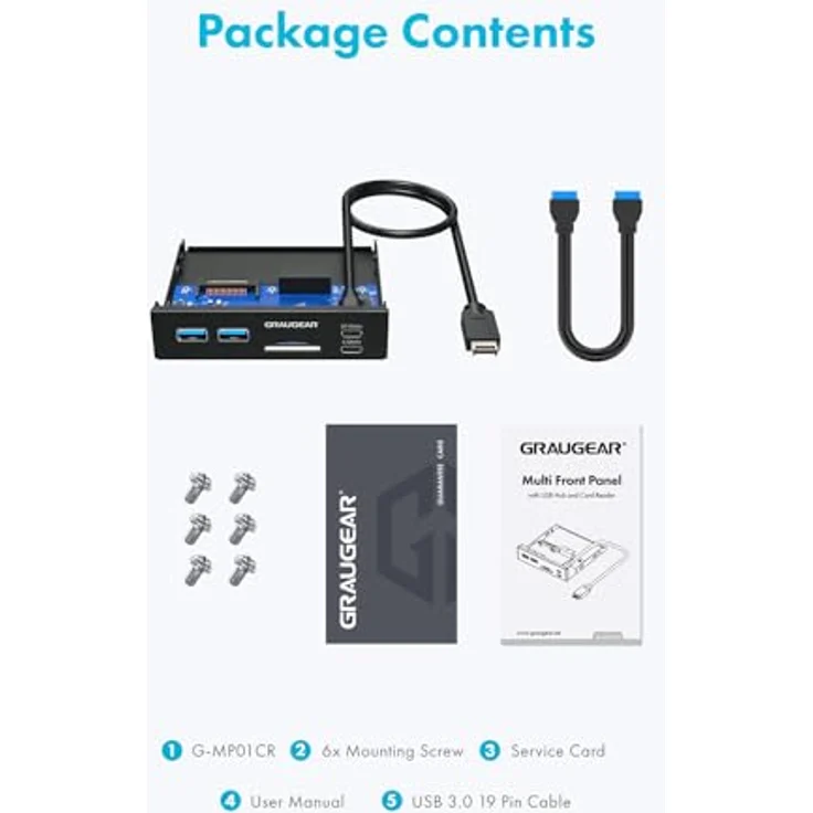 Graugear Multi Frontblende mit USB Hub + Kartenleser, für 3,5 Zoll Montageschächte, grau – Bild 9