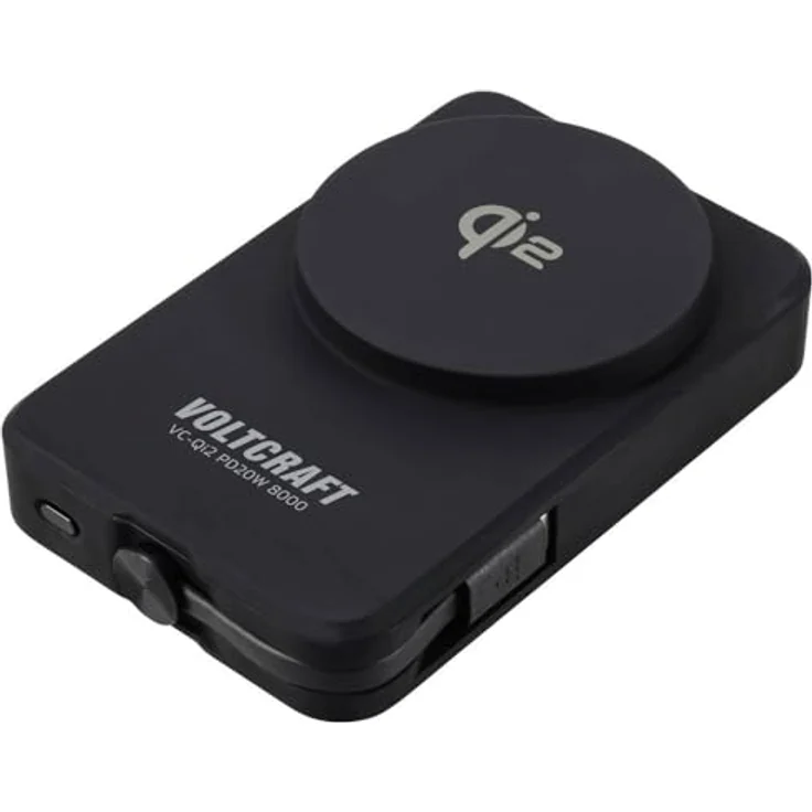 Voltcraft VC-Qi2 PD20W 8000 Powerbank, 8000 mAh, Fast Charge, Qi2, Schwarz, integriertem Typ-C Kabel und Handyhalterung – Bild 2