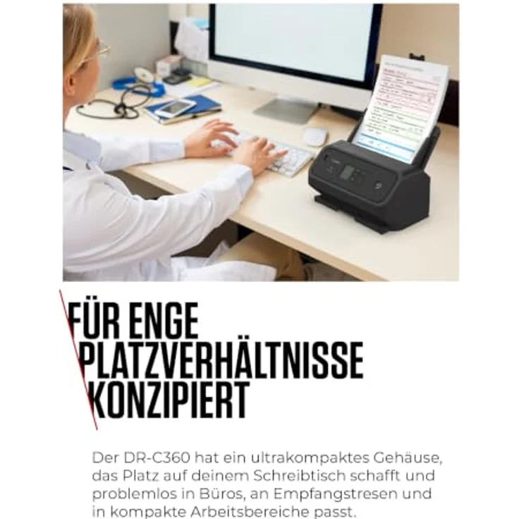 Canon DR-C360, Kompakter A4 Dokumentenscanner mit 60ppm, Duplex-Scanning, 100 Blatt ADF, USB-C 3.2 – Bild 3