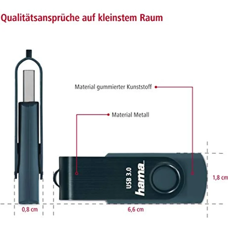 Hama 256 GB USB-Stick USB 3.0 Datenstick (90 MB-s Datentransfer, mit Öse zur Befestigung am Schlüsselring, Speicherstick, Memory Stick aus Metall, geeignet für Windows-MacBook) Petrolblau – Bild 5