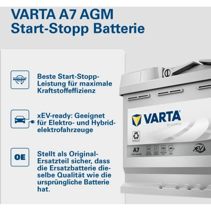 VARTA A7 Silver Dynamic AGM, 12V 70Ah 760A Autobatterie für Start-Stop Systeme, rüttelfest und auslaufsicher – Bild 2