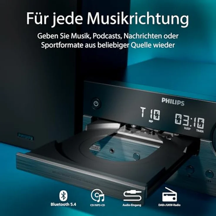 Philips TAM4505M2/12 Mikrosystem Hi-Fi 80W, Bluetooth, DAB+, CD, USB, Schwarz/Dunkelgrau – Bild 7