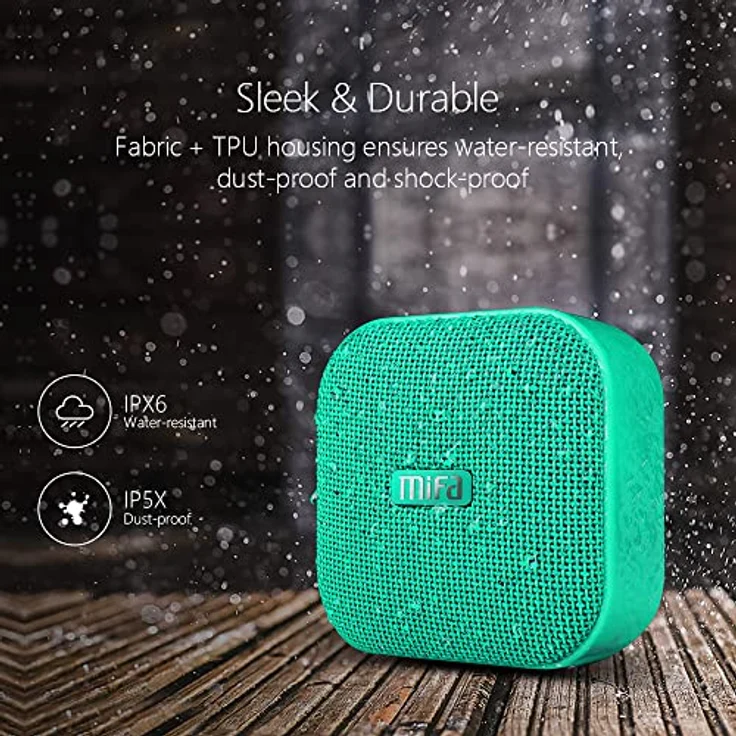 MIFA A1 Mini Lautsprecher Bluetooth, Technologie True Wireless Stereo, 15 Stunden Spielzeit, IP56 Wasserfester und Staubdichter Wireless Speaker mit 3,5mm Audio-Eingang, grün – Bild 2