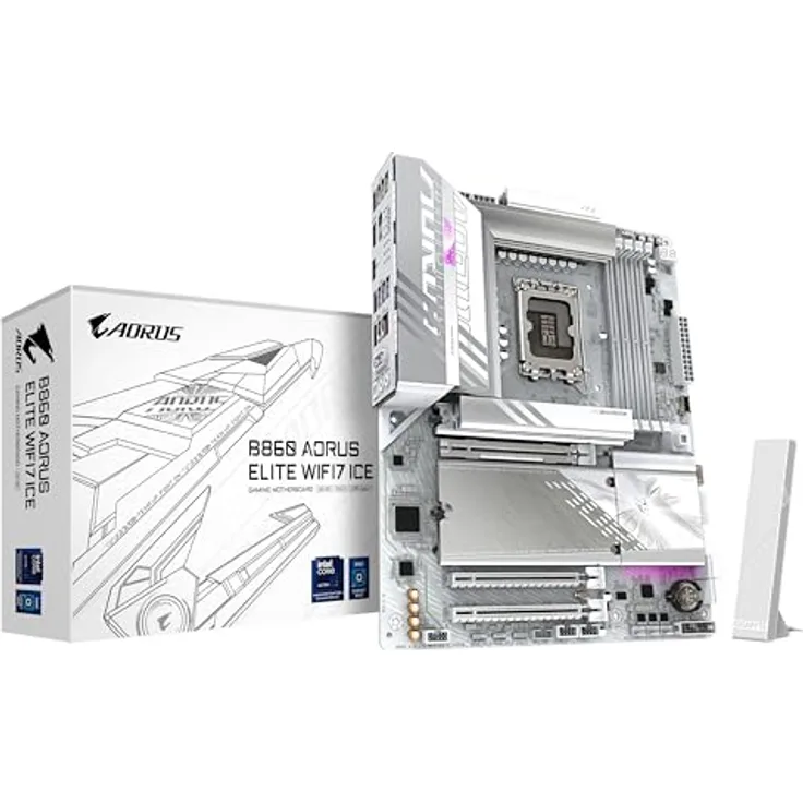 Gigabyte B860 AORUS Elite WIFI7 Ice Mainboard - 14+1+2+1 Phasen VRM, bis zu 9200MHz DDR5, PCIe 5.0, 2x M.2, 2,5 GbE LAN, WiFi 7, USB 4