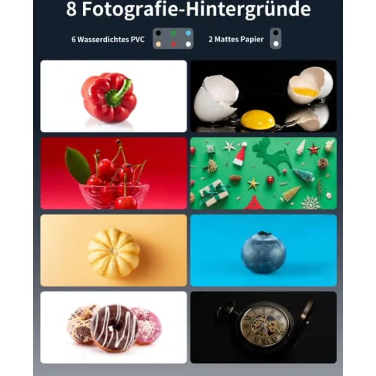DUCLUS Fotobox zum Fotografieren, 30x30 cm Photobox zum Produktfotografie, Faltbare Mini Fotostudio Set mit Dimmbare 112 LEDs, 8 Glänzende Hintergründe für Lichtzelt zum Schmuck Kleine Gegenstände – Bild 2