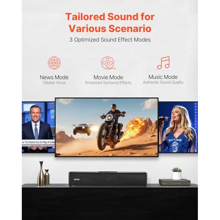 VEVOR Soundbar 2.0-Kanal, 450 mm kompakte TV-Lautsprecher mit Bluetooth 5.0, 80-W-Surround-Soundsystem und Fernbedienung für Heimkino-Audio – Bild 4