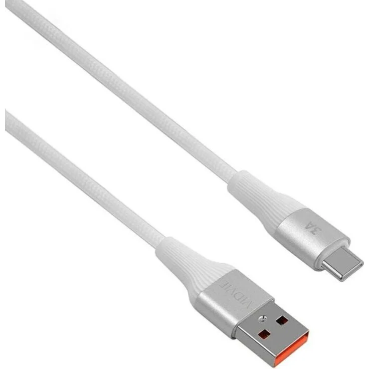 COFI Ladekabel USB - USB-C 100 cm, Daten- und Schnellladefunktion, Nylon, Weiß/Silber