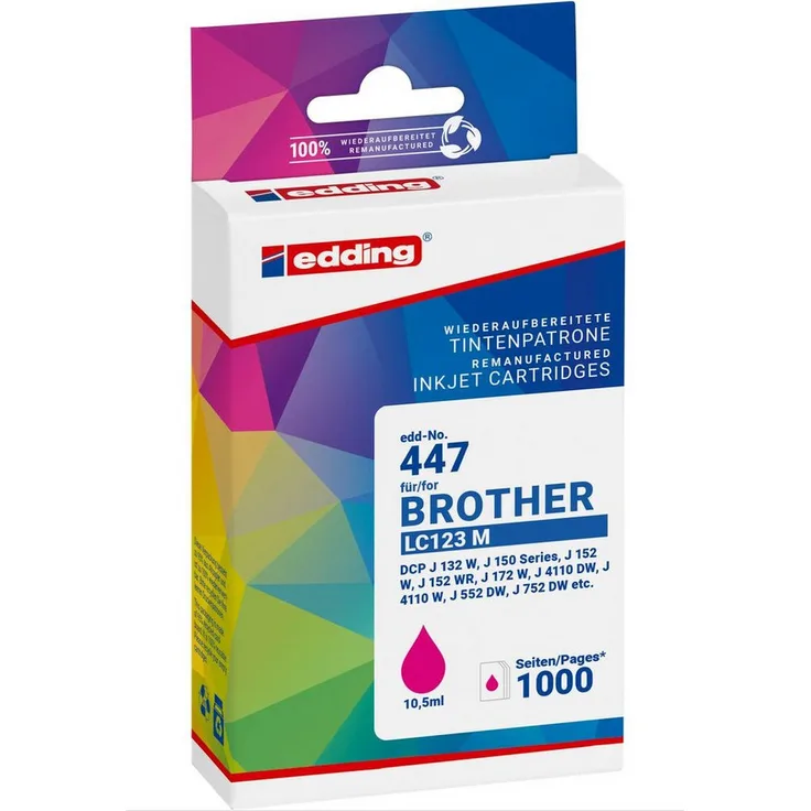 edding Druckerpatrone EDD-447-01, ersetzt Brother LC123, magenta, 10,5 ml für Tintenstrahldrucker