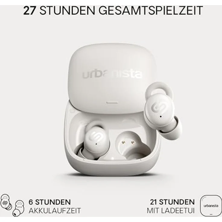 Urbanista Porto, True Wireless In-Ear-Kopfhörer mit Noise-Cancelling und 27 Stunden Akkulaufzeit, Weiss – Bild 5