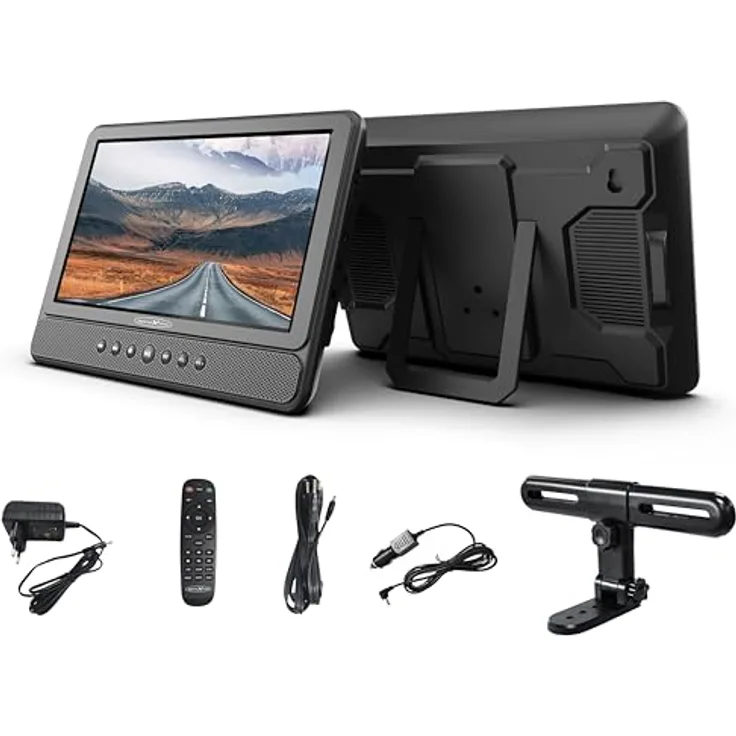 Reflexion DVD1052N, Portabler DVD-Player mit 10 Zoll Monitoren, Akku, USB, 12V Auto-Adapter und Kopfstützenhalterung