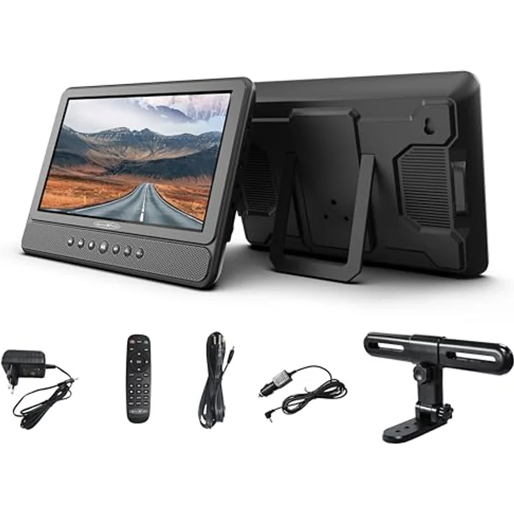 Reflexion DVD1052N, Portabler DVD-Player mit 10 Zoll Monitoren, Akku, USB, 12V Auto-Adapter und Kopfstützenhalterung – Bild 1