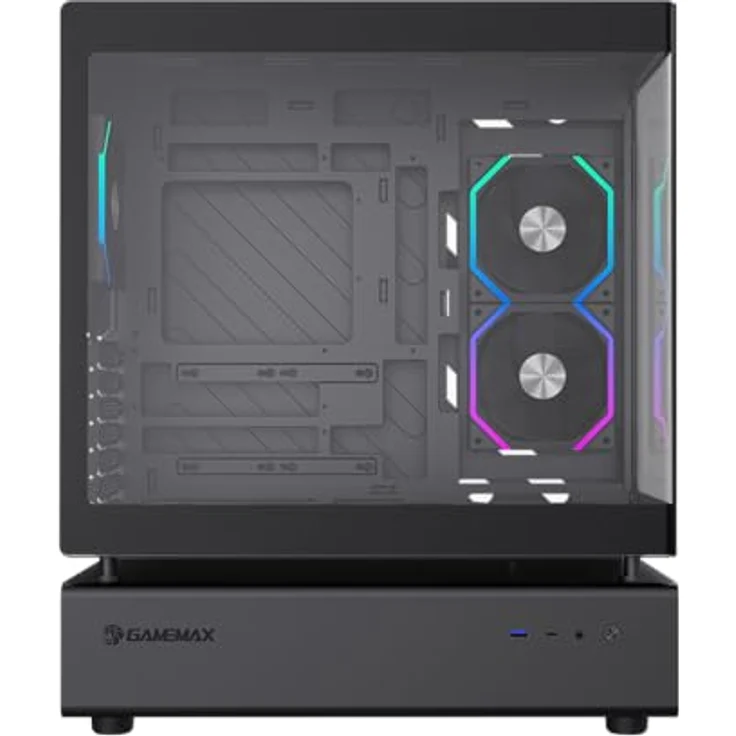 GameMax GAMEMAX N80 BK, Midi Tower Gehäuse ohne Netzteil, ATX, 5x ARGB Lüfter, 2x USB 3.0, 1x USB Type-C, Glasfenster – Bild 3