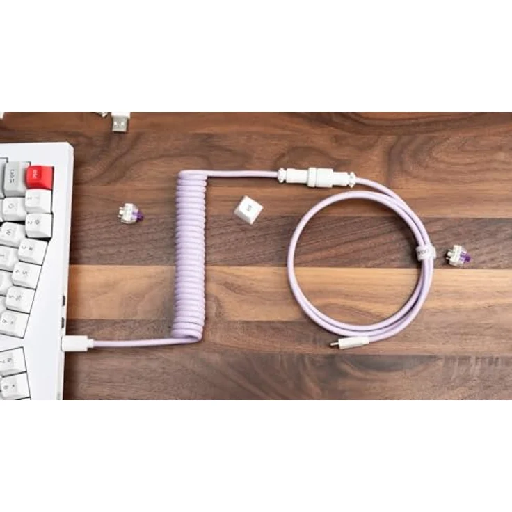 Keychron Coiled Aviator Cable, Spiralkabel für mechanische Tastatur, Typ-C mit abnehmbaren Aviator-Anschluss, hellblau, 136 cm, gerade – Bild 4
