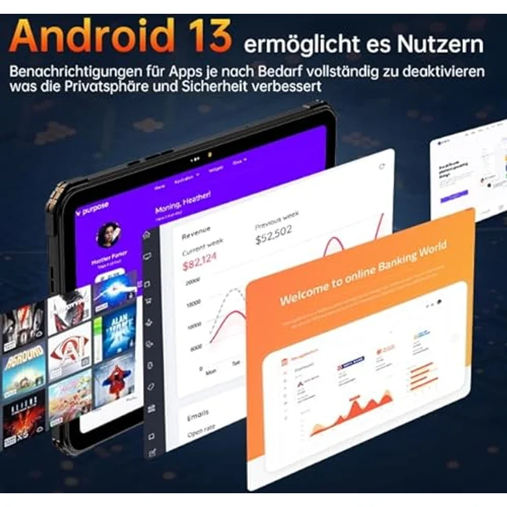 FOSSiBOT DT1 Outdoor Tablet Android 13, 10.4 Zoll FHD+, 16GB RAM + 256GB ROM (TF 1TB) Robustes Tablet PC, 11000mAh Akku, 48MP+16MP Kamera, IP68 Wasserdicht Tablet Dual SIM 4G/5G-WiFi/OTG/GPS/Face ID - Preisvergleich – Bild 5