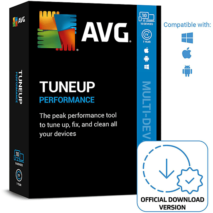 AVG TuneUp, Leistungsoptimierungssoftware für 10 Geräte, 1 Jahr Lizenz für PC/MAC