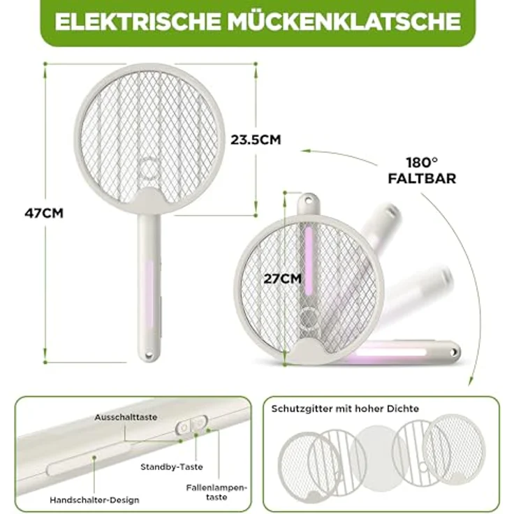 ISOTRONIC Elektrische Fliegenklatsche mit UV-Lichtfalle, faltbar und wiederaufladbar, Insektenvernichter für Innen & Außen mit automatischem Modus, 1 Stück – Bild 3