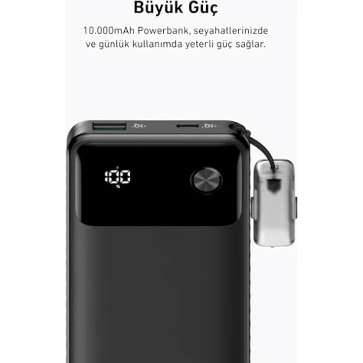 Anker 10.000 mAh Powerbank, 22,5W, black - Schlankes Design, Integriertes USB-C Kabel, 2-faches Schnellladen – Bild 4