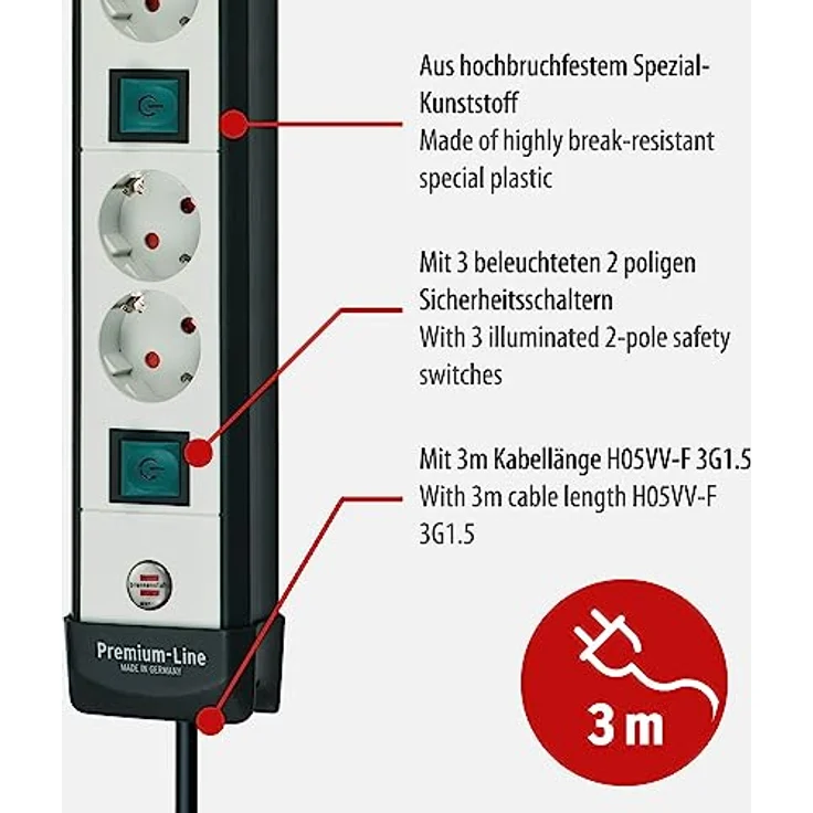 Brennenstuhl Steckdosenleiste Premium-Technik-Line Brennenstuhl 6fach 3m – Bild 3
