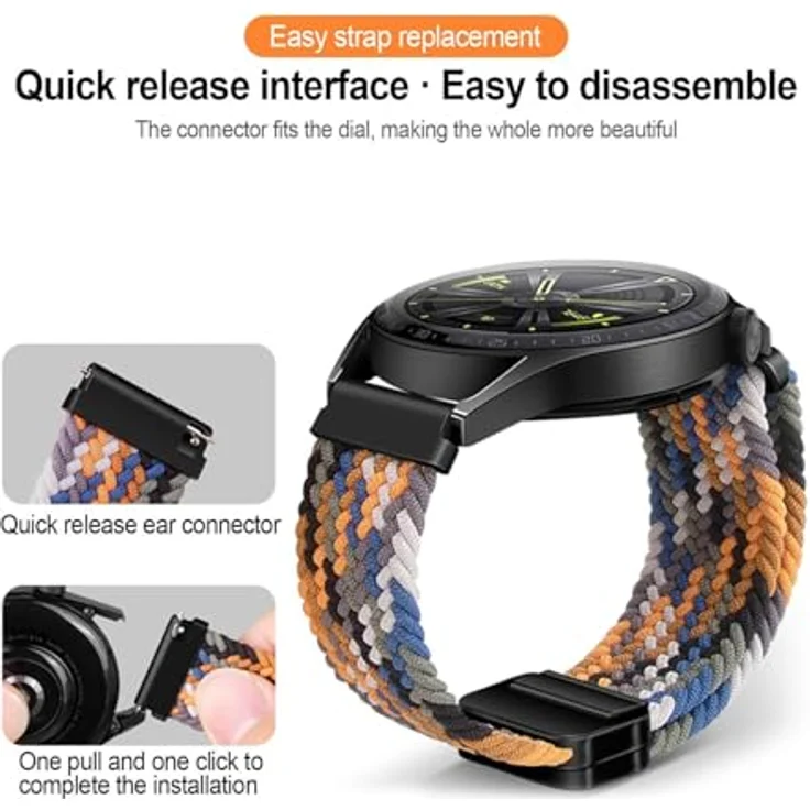 GIOPUEY Geflochtenes Nylon Armband für Huawei Watch GT 6/GT 5 41mm, elastisch und atmungsaktiv, unisex, Beige – Bild 4