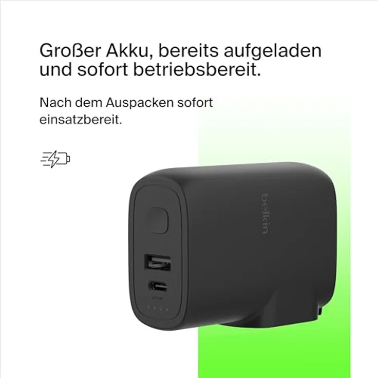 Belkin BoostCharge Hybrid-Ladegerät 25W mit 5000mAh-Powerbank, tragbares 2-in-1-USB Adapter mit USB-C PD3.0 und USB-A-Anschluss, für Reisen, 2-Port-Ladegerät, 5K-Akkupack + 1-m-USB-C/USB-C-Kabel – Bild 3