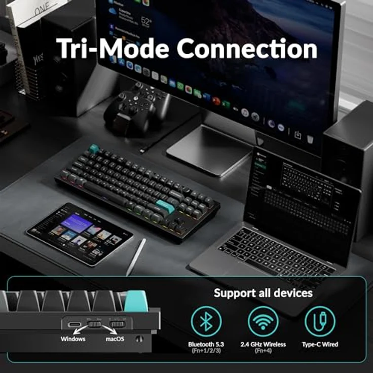 Keychron Q3 Ultra, Mechanische TKL Gaming-Tastatur mit 8000Hz Polling Frequenz, 2.4GHz Bluetooth, CNC Aluminiumgehäuse, Hot Swap kompatibel, OSA Double Tastenkappen, RGB-Hintergrundbeleuchtung – Bild 5