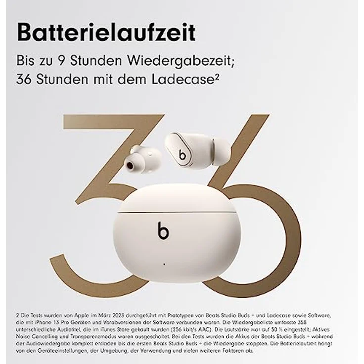 Beats Studio Buds + (2023) – Komplett kabellose Noise Cancelling In-Ear Kopfhörer, verbesserte Apple & Android Kompatibilität, eingebautes Mikrofon, Schweiß-beständige Bluetooth Kopfhörer - Cremeweiß – Bild 4