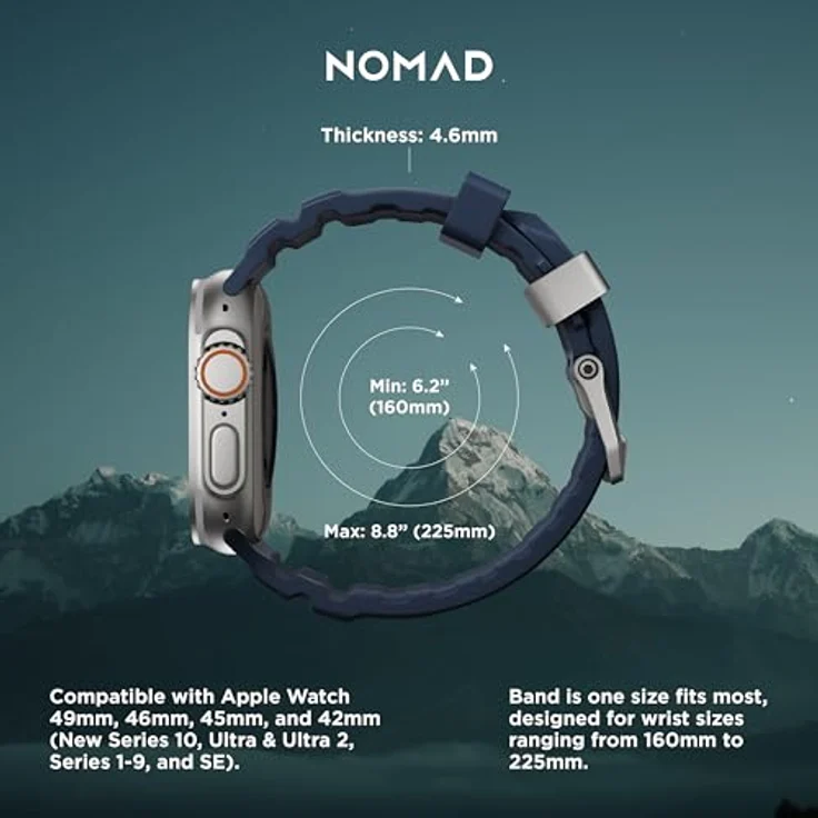 Nomad Smartwatch-Armband Rocky Point Band 42/44/45/ 49mm Atlantic Connector - Leistungsstarkes Uhrenarmband für die Apple Watch, wasserfestes FKM-Material, Titan-Hardware, helles Connector – Bild 3