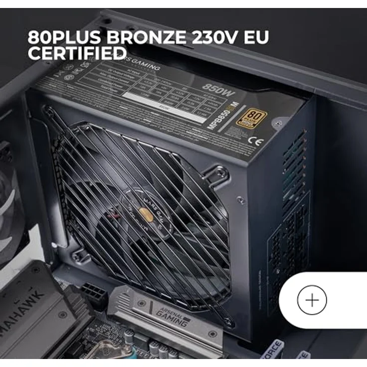 Mars Gaming MPB850SIM, Vollmodulares ATX 850W Netzteil mit 80Plus Bronze, 90% Effizienz, 7 Jahre Garantie, Schwarz – Bild 4