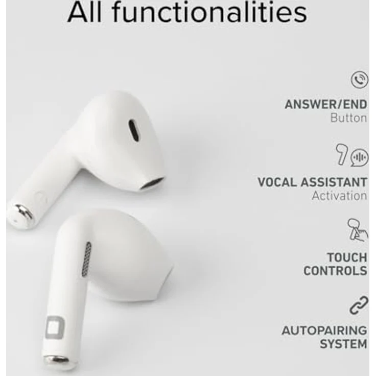 SBS Go Pods TWS, True Wireless Stereo Semi-In-Ear-Kopfhörer mit Ladecase, integriertem Mikrofon, Touch-Bedienung, 12 Stunden Wiedergabezeit, weiß – Bild 3