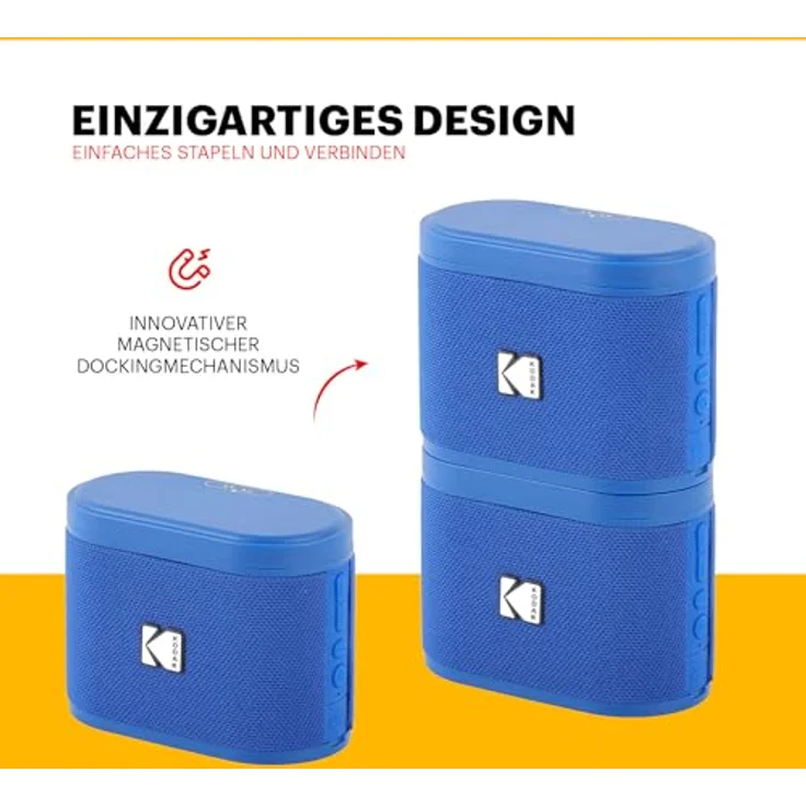 KODAK SOUNDBRIX 2, tragbare Bluetooth-Lautsprecher mit 5 W Sound, kabellos, Anschluss von bis zu 100 Lautsprechern, magnetisches Dock, 3 Stunden Akkulaufzeit, Blau – Bild 3