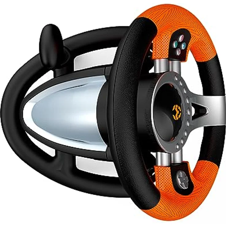KROM K-Driver Multiplattform-Lenkrad und Pedalen-Set, Schalthebel und Schaltwippen am Lenkrad, Vibrationseffekt, kompatibel mit PC, PS3, PS4 und Xbox, Schwarz/Orange – Bild 4
