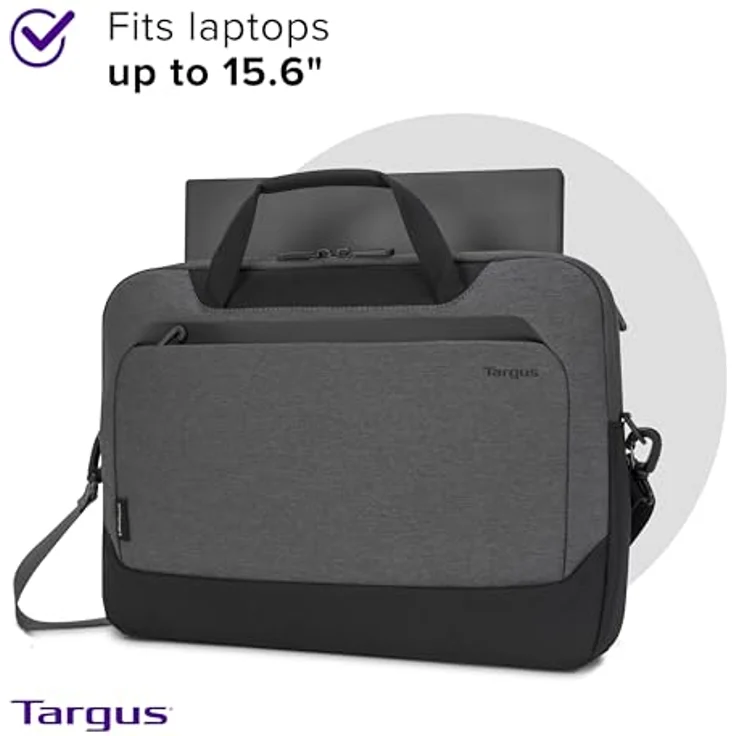 Targus Cypress EcoSmart® Notebook Tasche, für 14 Zoll Laptops, grau, aus 13 recycelten Plastikflaschen gefertigt, mit Tragriemen und Trolley-Gurt – Bild 4