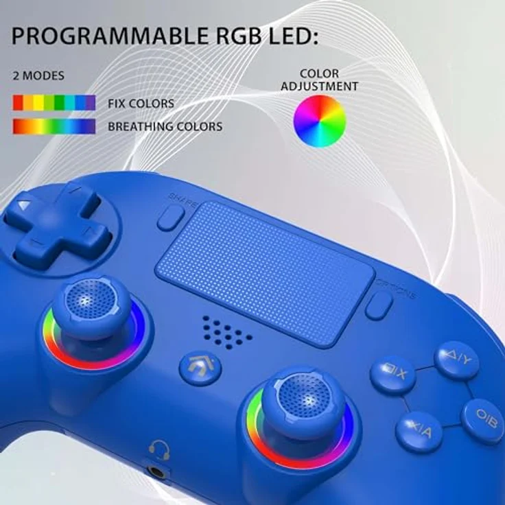 Subsonic Kabelloser Controller für PS4, Bluetooth-Controller mit LED, Vibration und Gaming-Headset-Anschluss, Blau – Bild 2